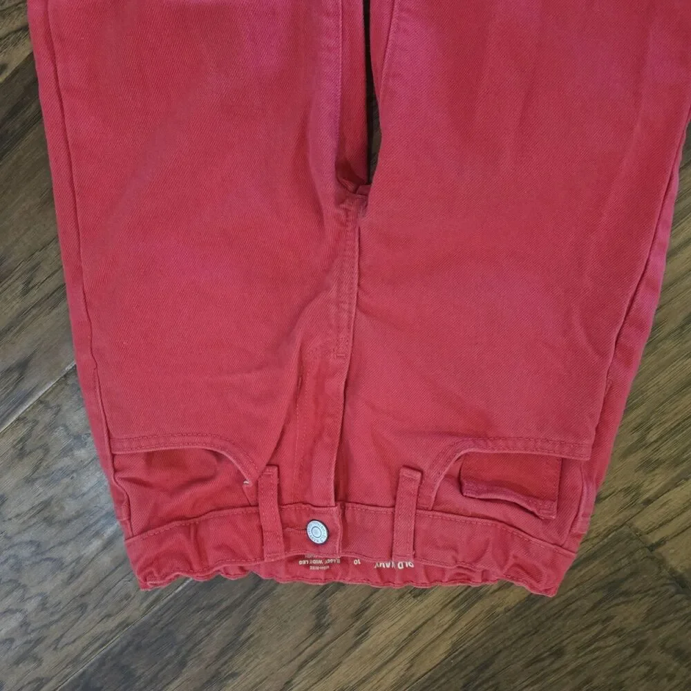 Girls Size 10 Jeans High Rise Baggy Wide Leg Blue Pink Denim